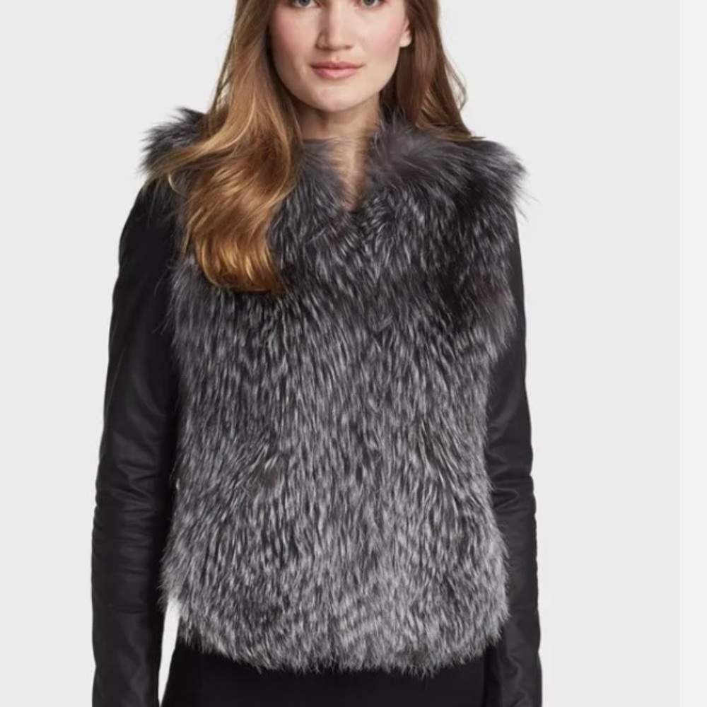 VINCE real fox fur jacket with leather sleeves